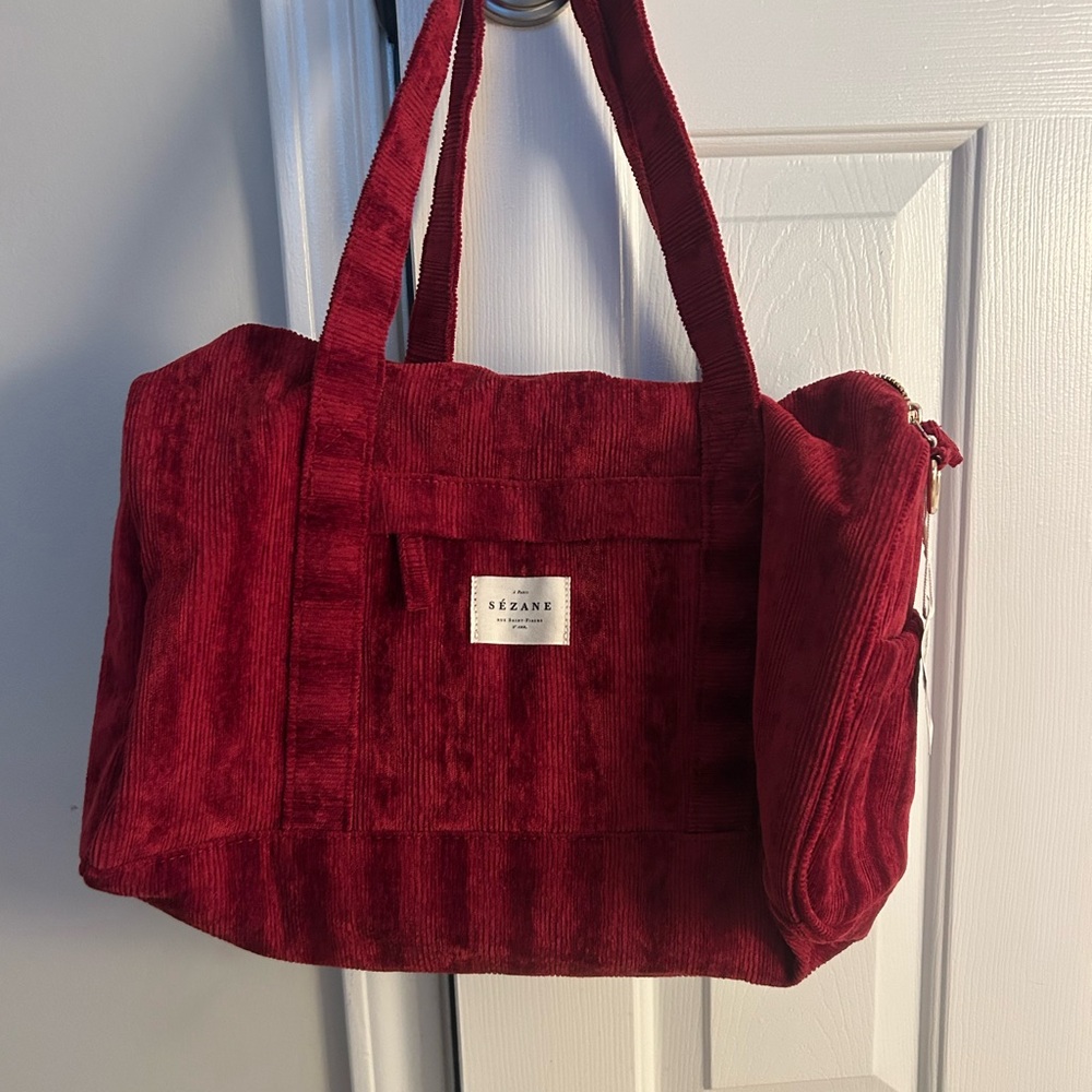 Sezane Red Corduroy Bowling Bag